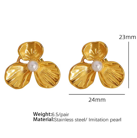 JEWELRY EH139 China Wholesale New Pearl Stainless Steel Earrings Petal Earrings Gold-Plated 18K for Women