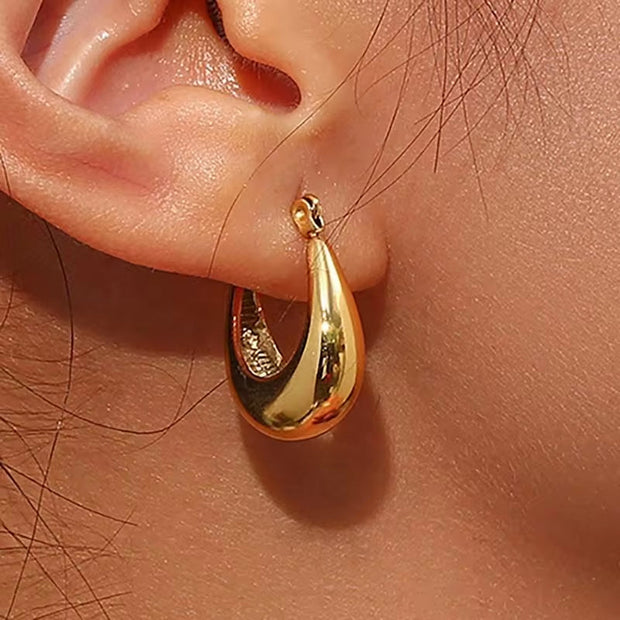 Minimalist Basic Stainless Steel 18K Gold Plated Boat Shape Hoop Earrings Women'S Tarnish Free Hypoallergenic Gold Jewelry