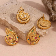 New Design Conch Stud Earrings Colorful Zircon Earring 18K Gold Plated Stainless Steel Jewelry