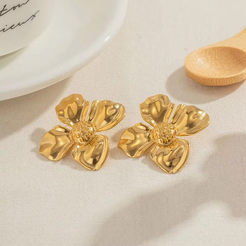 INS Style 18K PVD Plated Chic Stainless Steel Big Flower Earring Party Summer Rings Necklace Jewelry Sets