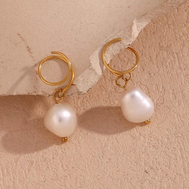 Fresh Water Pearl Drop Earrings Gold Plated Jewelry Winding Stainless Steel Earrings Women Luxury