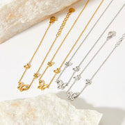 Ins Thin Chain Gold Plated Stainless Steel Three Butterfly Shape Hollow Zircon Necklace