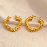 Hot Sale Hip Hops Embossed Texture Geometric Clip on Earrings Trendy Gold Plated Large Heart Rectangular Hoop Earrings F