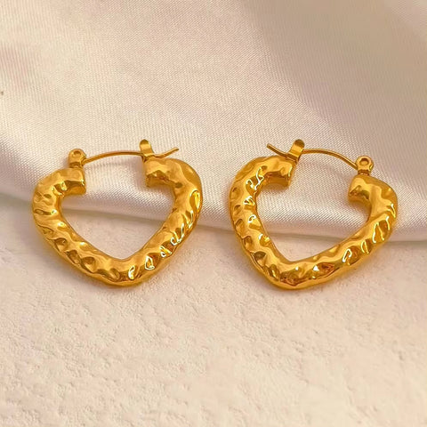 Hot Sale Hip Hops Embossed Texture Geometric Clip on Earrings Trendy Gold Plated Large Heart Rectangular Hoop Earrings F