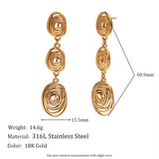 Minimalist Earrings Set Gold Plated Tassel Earrings Hammered Winding Stud Earrings Stainless Steel Jewelry