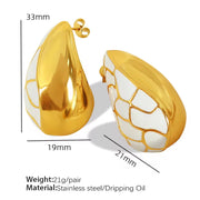 JEWELRY EH145 Wholesalers 18K Gold Plated Stainless Steel Teardrop Shape Oil Drop Colorblock Earrings