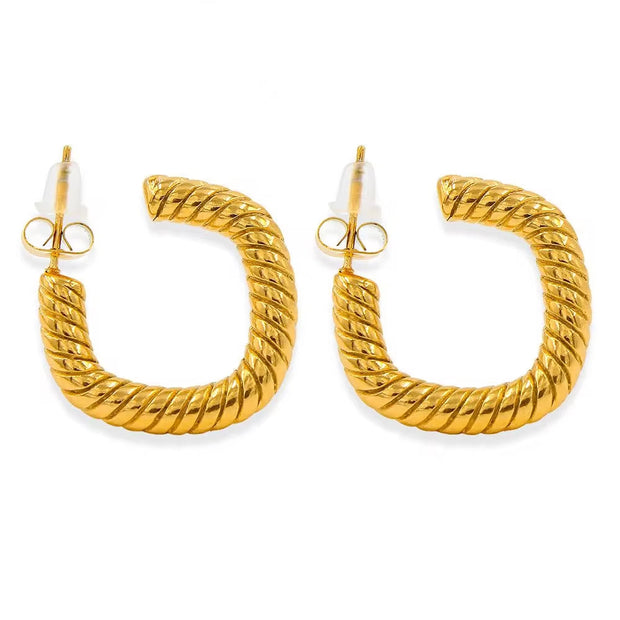 Hot Sale 18K Gold Twist Hoop Earrings C Shape Hoops for Women Girls Minimalist Punk Jewelry